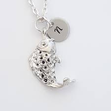 Lucky Koi Initial Fish Necklace Coy Fish Necklace Animal Pendant Koi Fish Pendant Silver Oriental Jewe Leaf Necklace Silver Shop Necklaces Quality Necklaces
