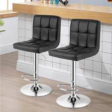 Compared to standard bar stools, fewer 36″ inch stools will be able to fit in a given space. Costway 38 In 46 In Adjustable Height Black Low Back Metal Bar Stool With Pu Leather Seat 360 Swivel Set Of 2 Ghm0182bk The Home Depot