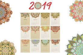 2019 New Year Calendar Mandala Style New Year Calendar Stationery Templates Calendar