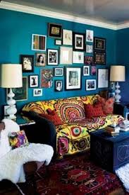 Bohemian Living Room With Blue Walls Gorgeous Bohemian Living Room In Living Room Category Maximalist Decor Home Decor Interior Design