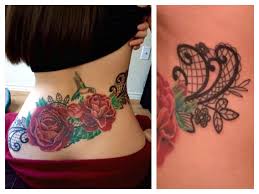 Lower Back Tribal Coverup Tramp Stamp Coverup Diagonal No Outline Realistic Peonies And Lace Flourishes With Hummi Cover Tattoo Cover Up Tattoos Back Tattoos