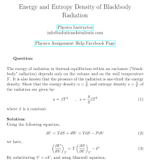 Energy And Entropy Density Of Blackbody Radiation Radiation Energy Density Student Problems