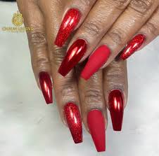 Solid red acrylic nails will always be a stunning choice but if you need some inspo for your red acrylic nails we've got you covered. Red Chrome Nails Matte Nails Acrylic Nails Ballerina Nails Red Chrome Nails Red Acrylic Nails Chrome Nails