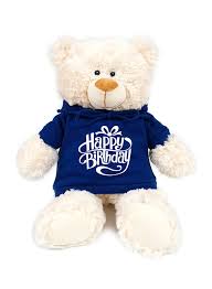 Teddy bear poms for sale! Caravaan Teddy Bear Plush Toy With Happy Birthday Printed Hoodie 38cm Cream Blue Ages 3 Dubaistore Com Dubai
