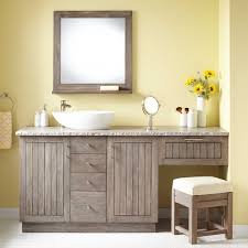 Add style and functionality to your bathroom with a bathroom vanity. 72 Montara Teak Vessel Sink Vanity With Makeup Area Gray Wash Layjao