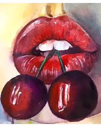 Lip Watercolor Painting Video Lips Painting Watercolor Paintings Cherry Drawing