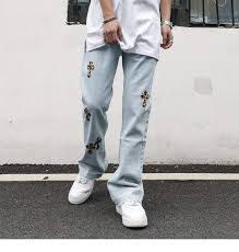 Custom handmade chrome hearts x levis style cross patches jeans. Leopard Cross Chrome Hearts Denim Jeans Streetgarm