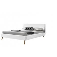 Lattes apparentes hauteur sommier : Cadre De Lit Avec Sommier A Lattes 140x190 Cm En Simili Cuir Blanc Leada