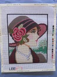 Lee Needlepoint Canvas 1920 S Lady In Purple Hat Handpainted Needlepoint Canvases Needlepoint Designs Cross Stitch Embroidery