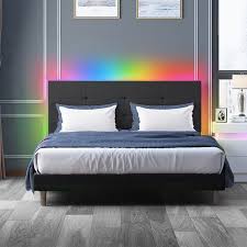 Led Bed Frame With Upholstered Headboard