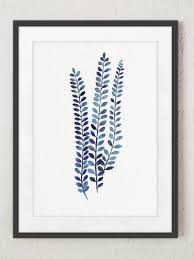 Indigo Fern Watercolor Painting Leaves Botanical Art Print Etsy Watercolor Decor Nature Wall Decor Plant Art