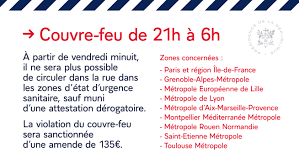 A curfew is an order specifying a time during which certain regulations apply. Emmanuel Macron On Twitter Un Couvre Feu Sera Instaure De 21h A 6h Dans Les Zones D Etat D Urgence Sanitaire