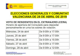 La onpe ha dispuesto un nuevo horario para los adultos mayores y el voto escalonado durante la segunda vuelta de las elecciones 2021. Consuladoespanany No Twitter Eleccionesgenerales28abril Eleccionesvalencia Consulta Dias Horarios Para Voto En Urna De Residentes Debes Haber Recibido Antes En El Domicilio La Documentacion Electoral Solicitada Instrucciones No Olvides