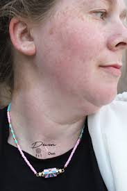 CUS-Botschaftsperlen-Herz-Halsband, blau-rosa Perlen-Halsband,  CUS-Botschaftsperlen-Herzen Gold, blau-rosa Perlen-Halsband