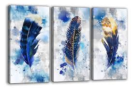 Whether you choose traditional or modern framed art, your living room wall art will catch. Feather Canvas Wall Art For Living Room Bedroom Large Modern Artwork Blue Watercolor Feather Print Picture 3 Pieces Framed Wall Decor Ready To Hang For Home Office Decoration Buy Online In Aruba