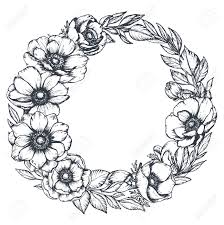 Black & white doggie deco mesh wreath. Vector Black And White Floral Wreath Of Hand Drawn Anemone Flowers Royalty Free Cliparts Vectors And Stock Illustration Image 96801008