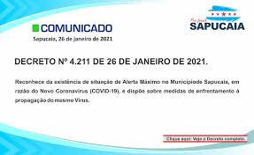 Novas medidas contra o coronavírus. Painel Covid 19 Sapucaia Rj