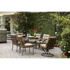 Shop Garden Treasures Eastmoreland 38 In X 64 In Steel Rectangular Patio Dining Table At Lowes Com 498 With 6 Chairs Patio Patio Set Outdoor Furniture Sets