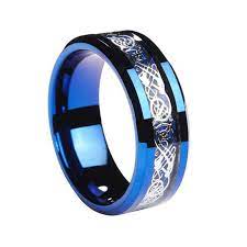 Unisex Blue Tungsten Carbide Celtic Dragon Ring Rings For Men Mens Wedding Bands Unique Mens Wedding Rings