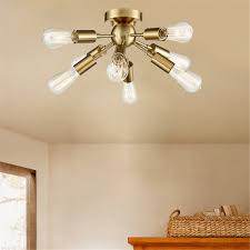 9 Head Vintage Metal Semi Flush Mount Ceiling Light Living Room Dining Room Lighting Gold Finish Heparts