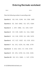 Ordering Decimals Worksheet 5th Grade Ordering Decimals Worksheet In 2020 Integers Worksheet Decimals Worksheets Gcse Math