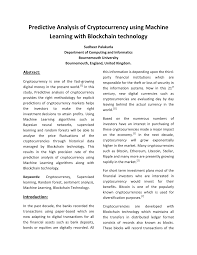 When you purchase some cryptocurrency, you are in fact buying some tech stock, a part of the blockchain and a piece of the network. Pdf Predictive Analysis Of Cryptocurrency Using Machine Learning With Blockchain Technology