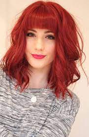 Red Wavy Medium Length Hair Styles Hair Color Auburn Hairstyles With Bangs
