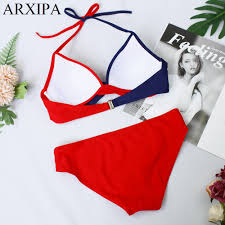 Arxipa 2019 Sexy Bikini Set Bandeau Twist Women Swimwear Molded Cup Swimsuit Fused Print Plus Size Push Up Two Piece Separate