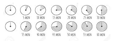 Reading time to the nearest hour, half hour, quarter hour, five minutes or minute. Vector Illustration Of Timer Simple Doodle Icons Set Stopwatch On 5 10 15 20 25 30 35 40 45 50 55 And 60 Minutes Half And Quarter Of Hour Vintage Hand Drawn Style Royalty Free Cliparts Vectors And Stock Illustration Image 132555299