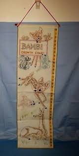 Vtg Hand Embroidered Child Growth Chart Bambi Deer Bunny