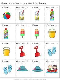 Kindergarten summer themed activity worksheet printable. I Have Who Has Games Summer Vocabulary Activtities Summer Vocabulary English Language Learners Activities Vocabulary