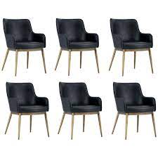 Find great deals on ebay for mid century modern dining chairs. Set Of 6 Mid Century Modern Dining Chairs In Vintage Black Leather And Brass At 1stdibs