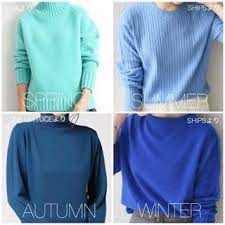 コートの中のアクセントに青や水色のニットはいかがでしょうか fashion イエローベース ブルーベース イエベ春 イエベ秋 ブルベ夏 ブ autumn color palette fashion deep autumn color palette soft summer color palette