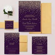 Gold And Purple Confetti Wedding Invitation Suite Glitterry Purple Wedding Invitations Purple Invitations Purple Wedding Theme