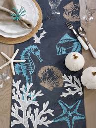 Coastal Beach Theme Table Runners In 2020 Coastal Beaches Beachy Decor Beach Themes