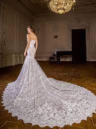 Magnificent Mermaid Wedding Gown With Dramatic Extra Long Lace Train Available At Dantela Bridal Couture In Lincolnwood Il