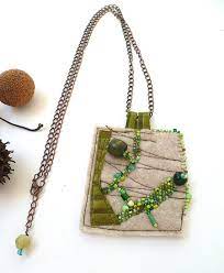 Fiber Art Bead Embroidery Pendant Necklace Featured In Sew Fiber Art Jewelry Fabric Jewelry Art Necklaces
