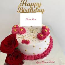 Birthday cake with picture frame. Happy Birthday Cake Photo With Name