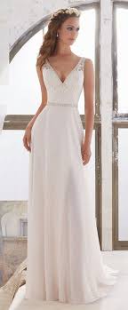 Flowing Tulle Chiffon V Neck A Line Wedding Dresses With Embroidery Classy Wedding Dress Wedding Dresses Simple Informal Wedding Dresses