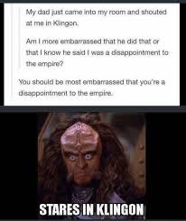 My Dad Shouts At Me In Klingon Star Trek Funny Star Trek Star Trek Meme