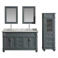 60 inch harvard vanity matched set with available wall mirror and linen tower in antique cherry finish. Design Element Dec059c G Wt Cab059 G Hudson 60 Inch Single Sink Vanity Set In Grey With Carrara Marble Top And 65