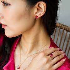 Ruby Gold Ring, Genuine Ruby Pendant Necklace Earring Jewellery Set,  Promise Ring Anniversary Gift,statement Ring, Birthday Gift for Her