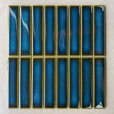 Gạch Mosaic Thanh Que Màu Xanh đậm Viền Vàng 32x145 Mm