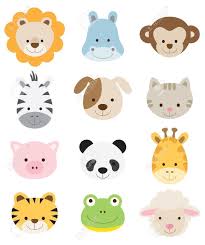 Vector Illustration Of Animal Faces Including Lion Hippo Monkey Baby Animals Cartoon Animals Cute Animal Illustration