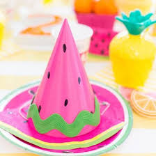Diy Birthday Hats For Adults 5 Minute Diy Watermelon Party Hats Watermelon Birthday Parties Watermelon Party Fruit Birthday Party