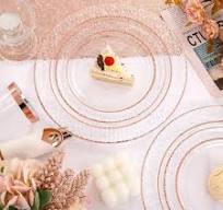 Adrinfly Rose Gold Disposable Plastic Plates Set for 50-Guests (350-Pieces)  SA1029B012
