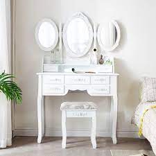 Une commode avec miroir est une pièce polyvalente qui vous permet de gagner de la place en devenant son point fort. Coiffeuse 7 Tiroirs 3 Miroirs Rabattables Tabouret Grande Commode Table De Maquillage 90 X 40 X