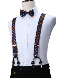 Navy Blue Orange Polka Dots Suspenders Set In 2020 Suspenders Set Suit Accessories Suspenders