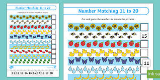 number matching cut and paste 11 20 worksheet