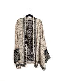 Black And White Kimono Jacket Silk Kimono Jacket Black And Beige Paisley Indian Border Print Etsy Kimono Jacket Silk Kimono Jacket Kimono Fashion